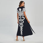 Caduceus Symbol Of Medicine Print Short Sleeve Maxi Dress