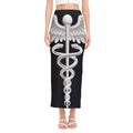 Caduceus Symbol Of Medicine Print Side Slit Maxi Skirt
