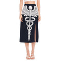 Caduceus Symbol Of Medicine Print Side Slit Midi Skirt