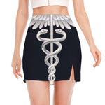 Caduceus Symbol Of Medicine Print Side Slit Mini Skirt