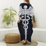 Caduceus Symbol Of Medicine Print Silk V-Neck Kaftan Dress