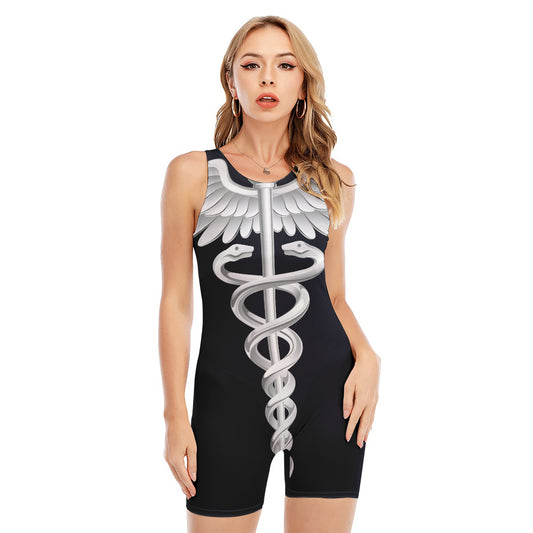 Caduceus Symbol Of Medicine Print Sleeveless One Piece Swimsuit