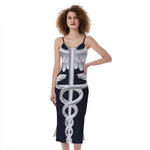 Caduceus Symbol Of Medicine Print Slim Fit Midi Cami Dress