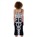 Caduceus Symbol Of Medicine Print Slim Fit Midi Cami Dress