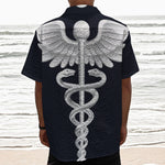 Caduceus Symbol Of Medicine Print Textured Short Sleeve Shirt