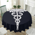Caduceus Symbol Of Medicine Print Waterproof Round Tablecloth