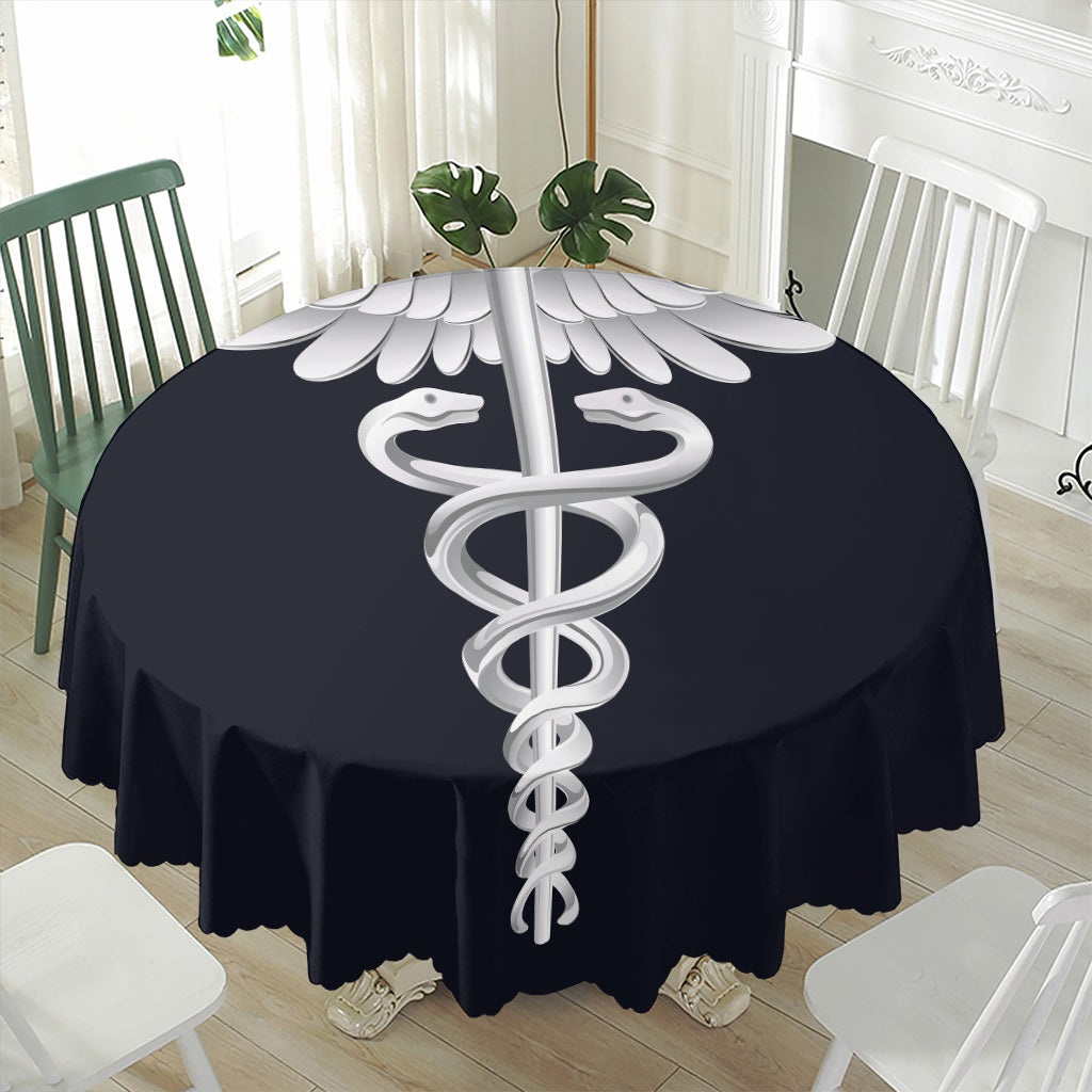 Caduceus Symbol Of Medicine Print Waterproof Round Tablecloth