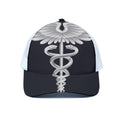 Caduceus Symbol Of Medicine Print White Mesh Trucker Hat
