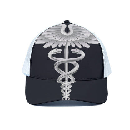 Caduceus Symbol Of Medicine Print White Mesh Trucker Cap