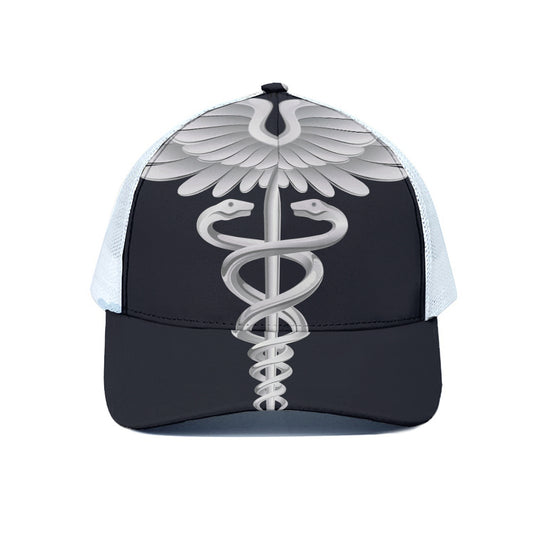Caduceus Symbol Of Medicine Print White Mesh Trucker Cap