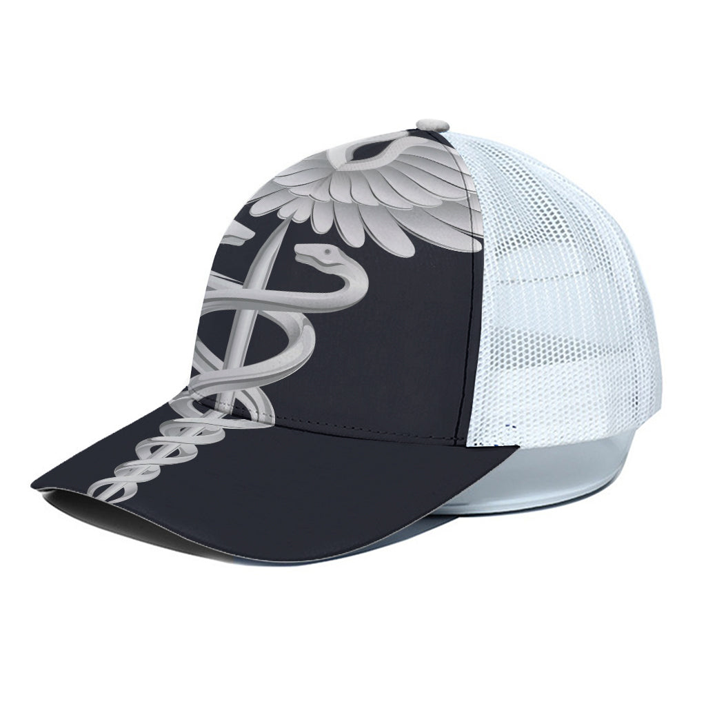 Caduceus Symbol Of Medicine Print White Mesh Trucker Cap