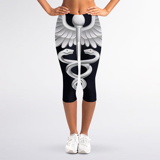 Caduceus Symbol Of Medicine Print Women's Capri Leggings