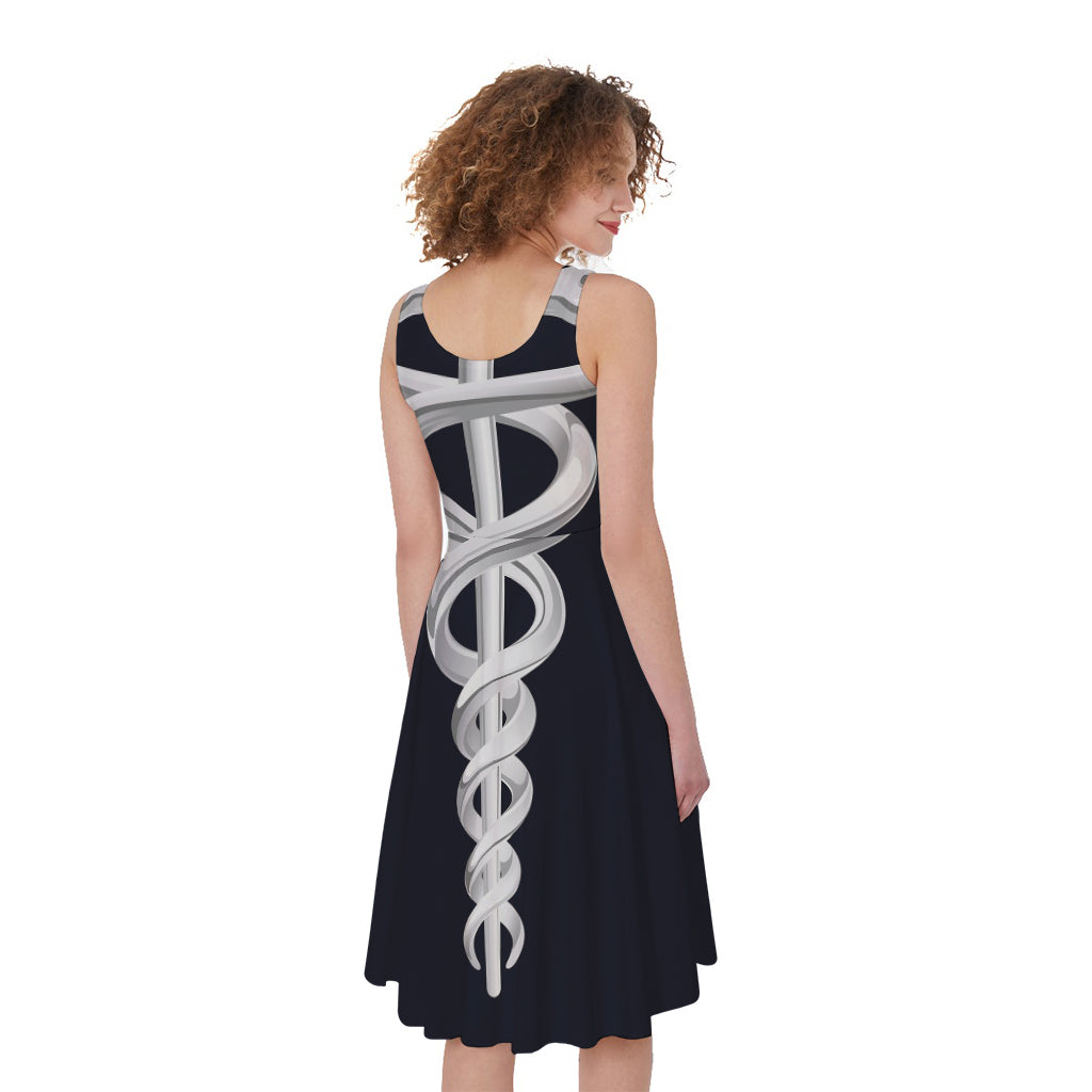 Caduceus Symbol Of Medicine Print Women's Sleeveless Dress