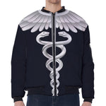 Caduceus Symbol Of Medicine Print Zip Sleeve Bomber Jacket