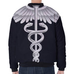 Caduceus Symbol Of Medicine Print Zip Sleeve Bomber Jacket