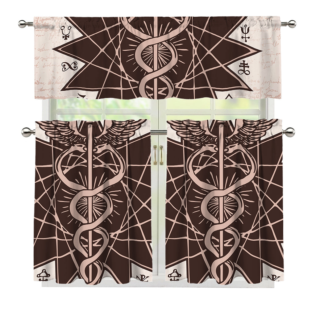 Caduceus Symbol Print 3 Piece Kitchen Curtains