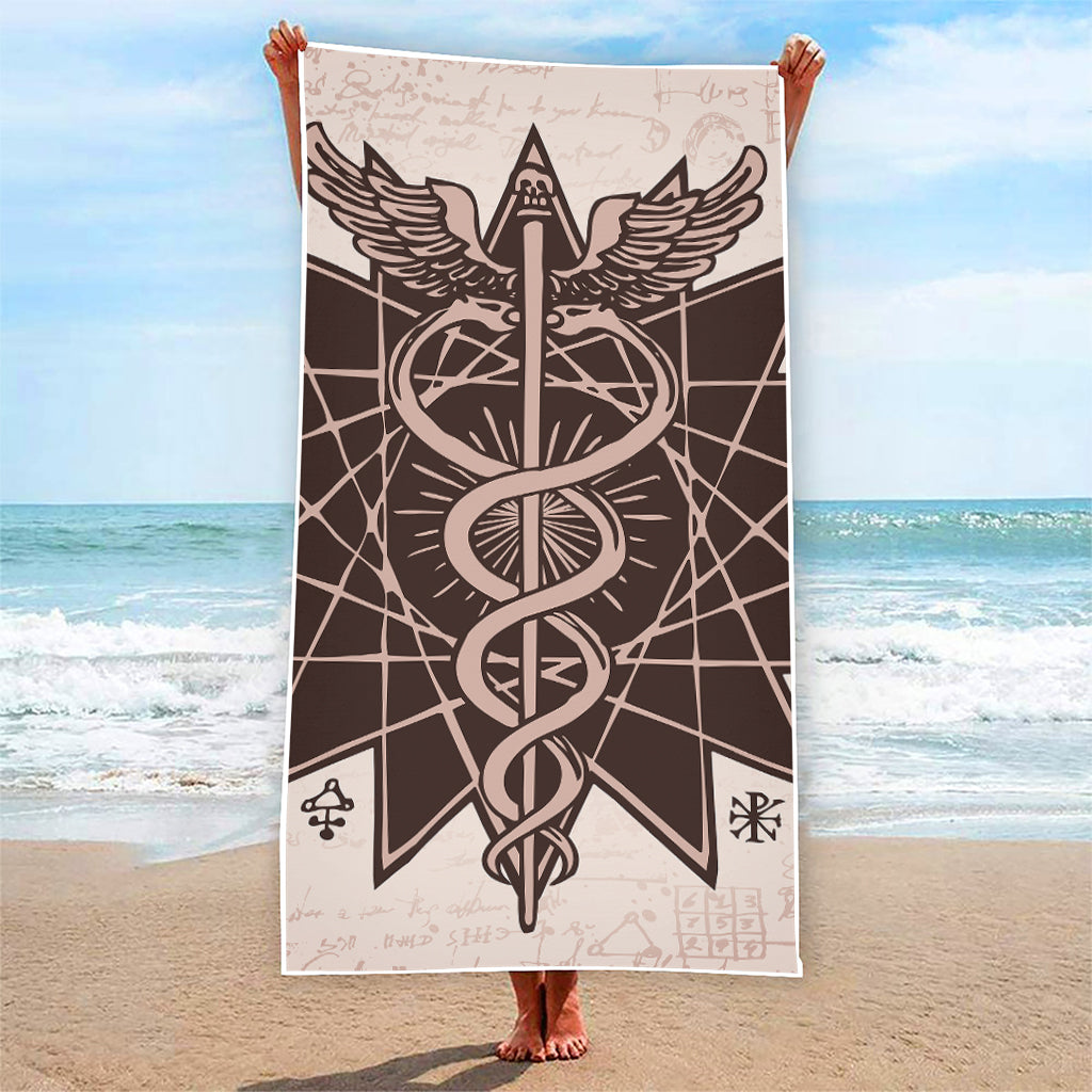 Caduceus Symbol Print Beach Towel