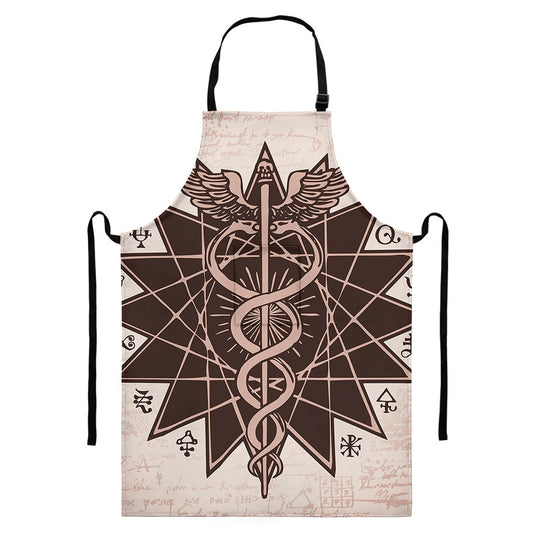 Caduceus Symbol Print Bib Apron With Pocket