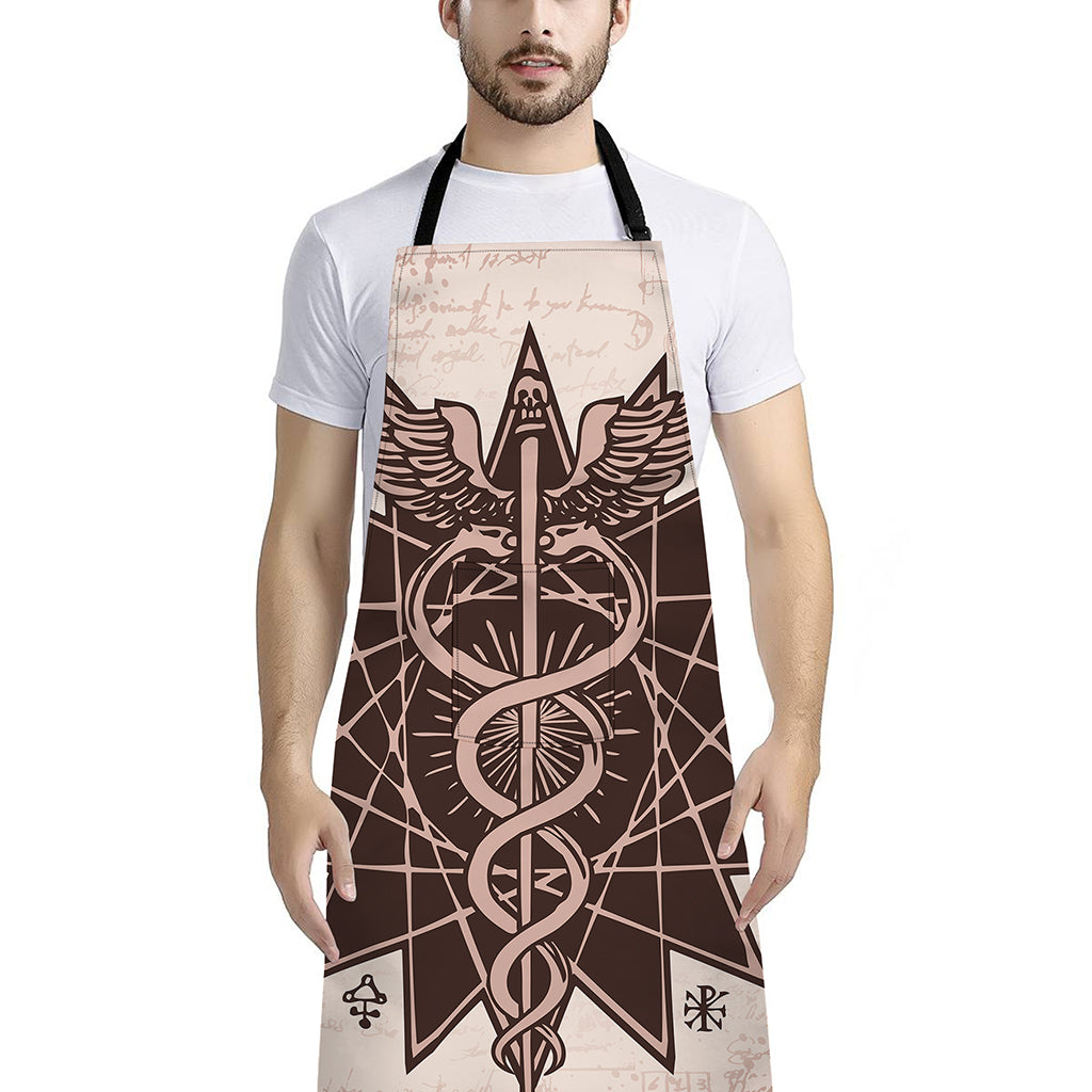 Caduceus Symbol Print Bib Apron With Pocket