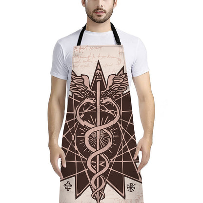 Caduceus Symbol Print Bib Apron With Pocket