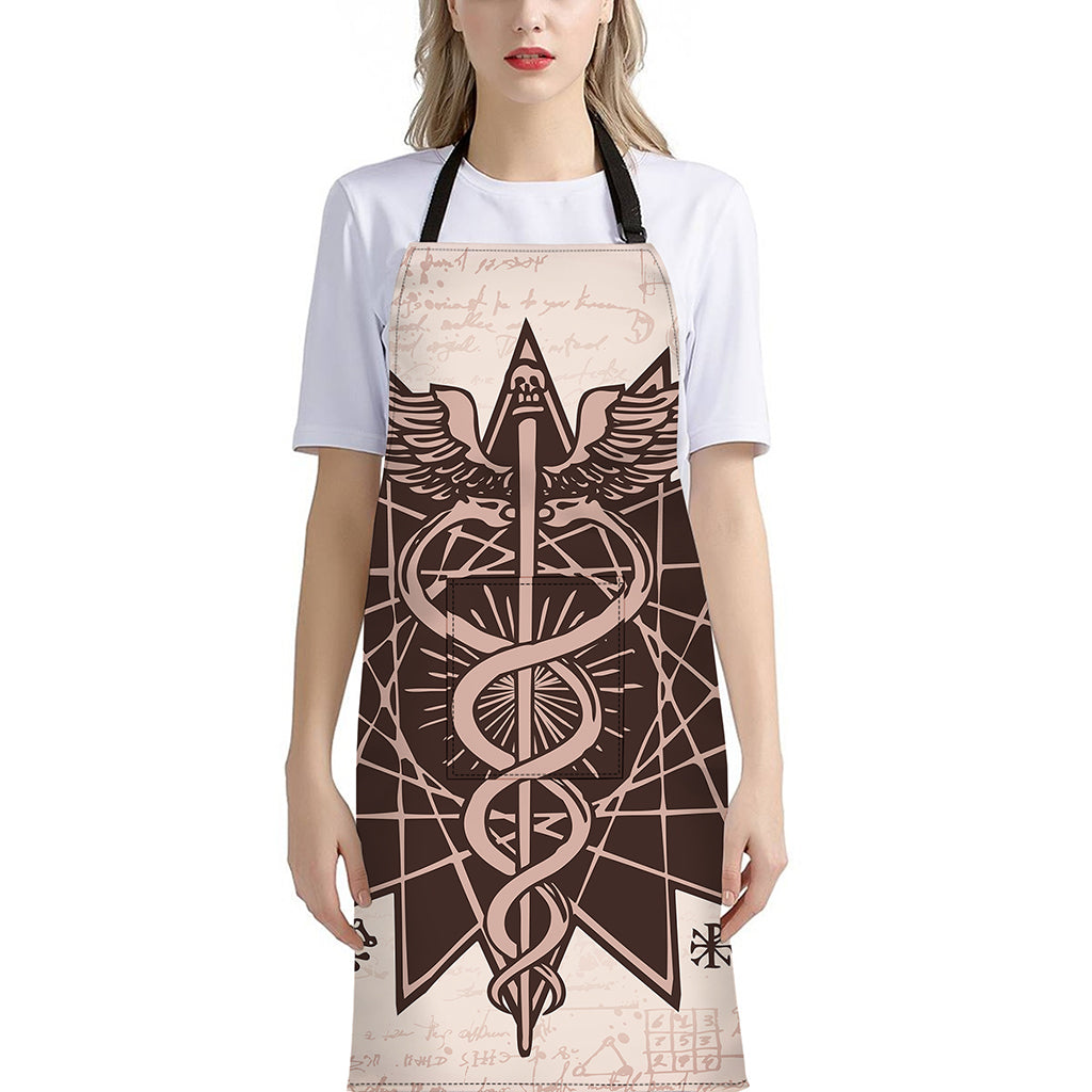 Caduceus Symbol Print Bib Apron With Pocket