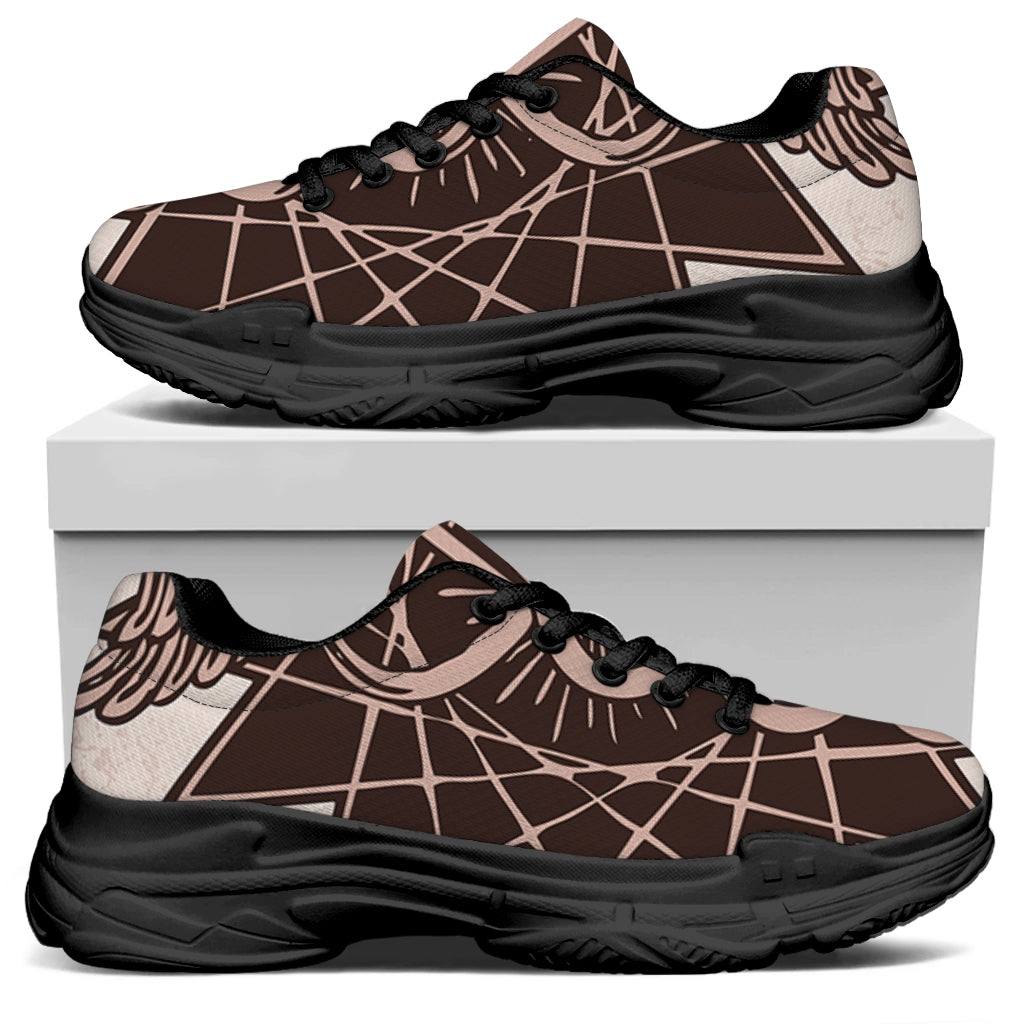 Caduceus Symbol Print Black Chunky Shoes