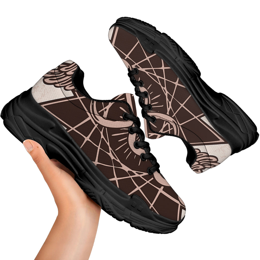 Caduceus Symbol Print Black Chunky Shoes