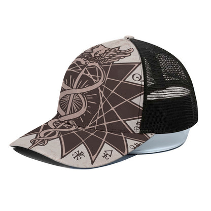 Caduceus Symbol Print Black Mesh Trucker Cap