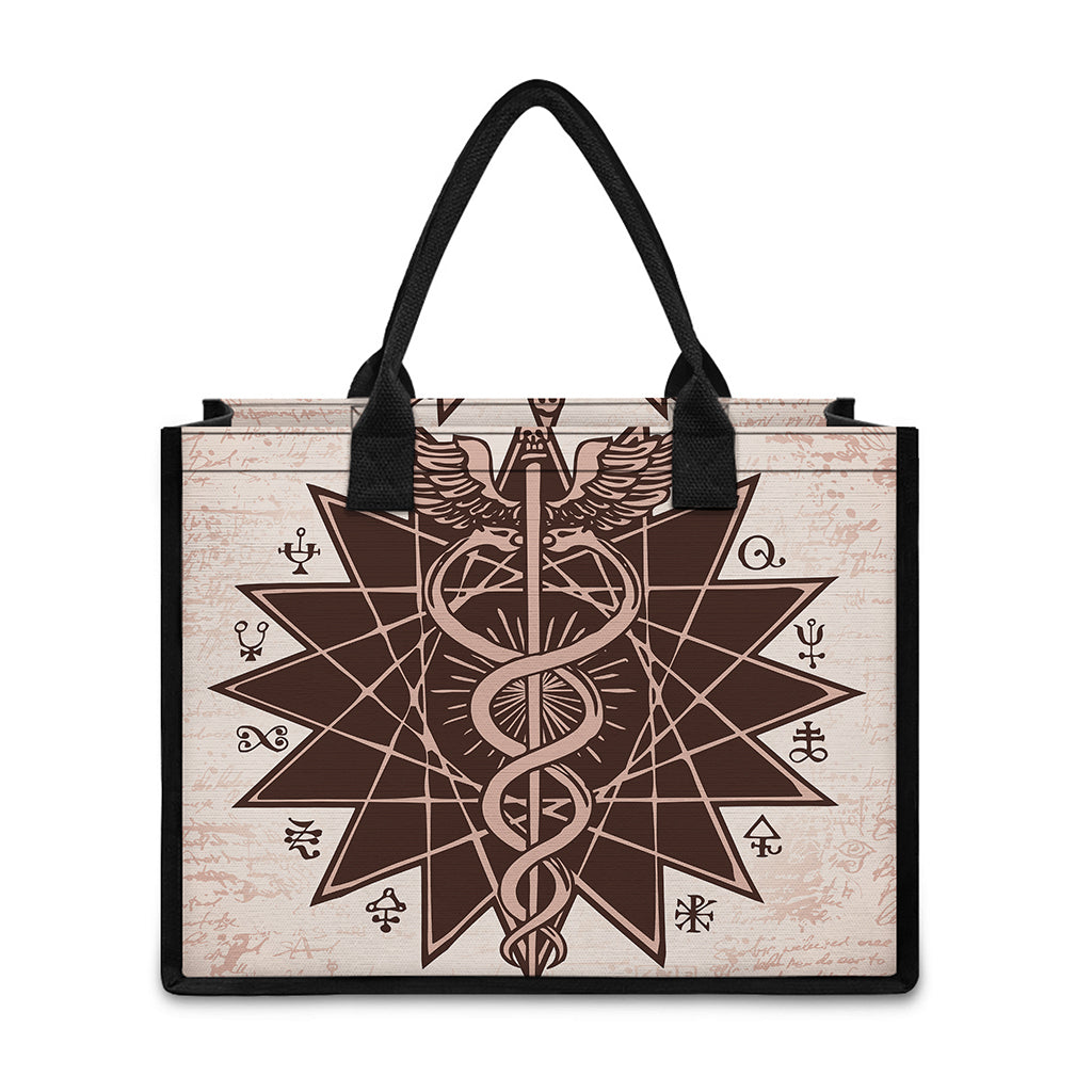 Caduceus Symbol Print Canvas Tote Bag
