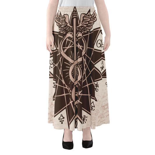 Caduceus Symbol Print Chiffon Maxi Skirt