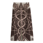 Caduceus Symbol Print Cotton Front Slit Maxi Skirt