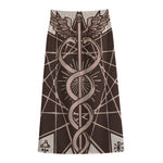 Caduceus Symbol Print Cotton Front Slit Maxi Skirt