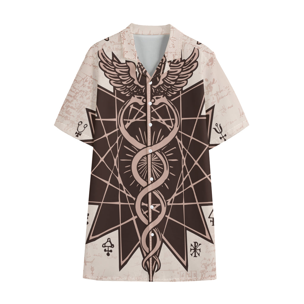 Caduceus Symbol Print Cotton Hawaiian Shirt
