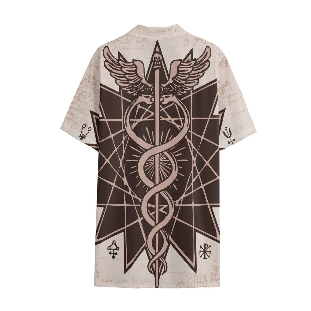 Caduceus Symbol Print Cotton Hawaiian Shirt