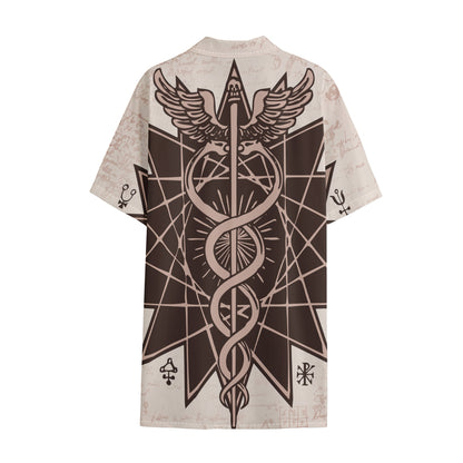 Caduceus Symbol Print Cotton Hawaiian Shirt