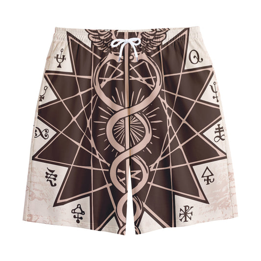 Caduceus Symbol Print Cotton Shorts