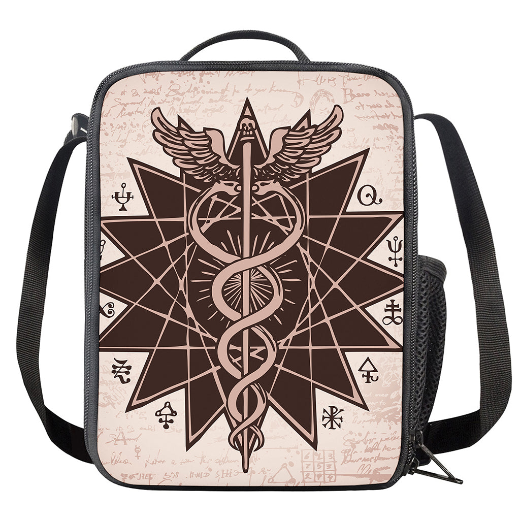 Caduceus Symbol Print Crossbody Lunch Bag