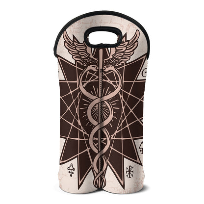 Caduceus Symbol Print Double Neoprene Wine Tote