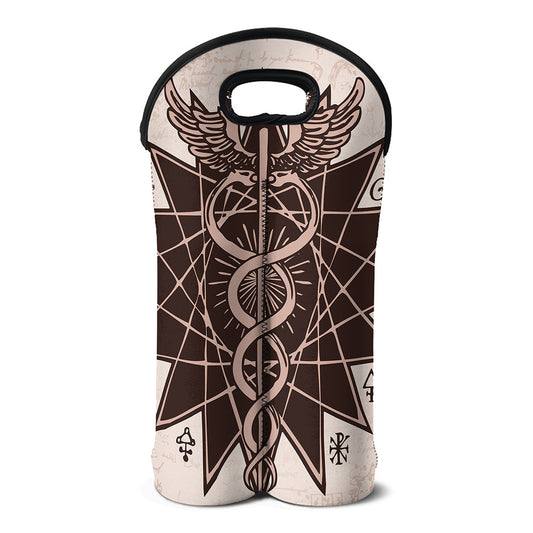 Caduceus Symbol Print Double Neoprene Wine Tote