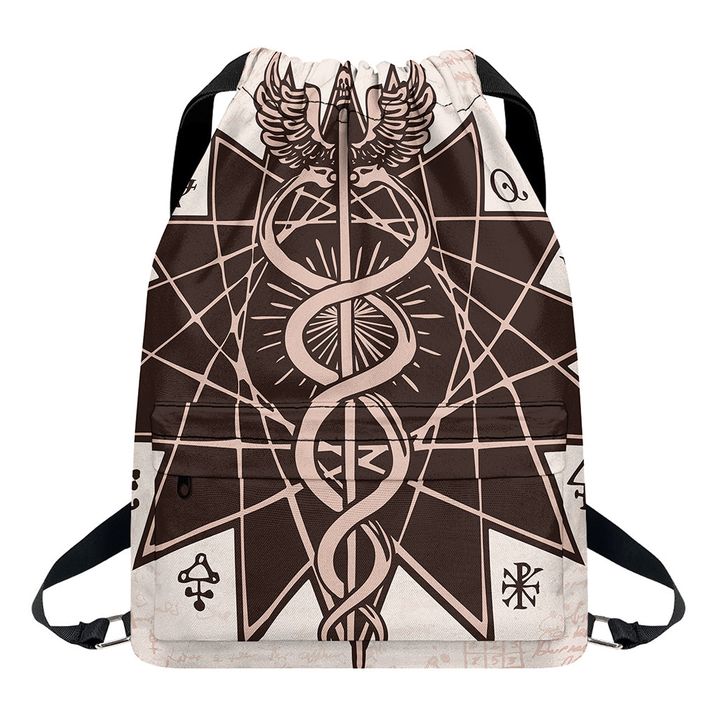 Caduceus Symbol Print Drawstring Backpack