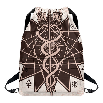 Caduceus Symbol Print Drawstring Backpack