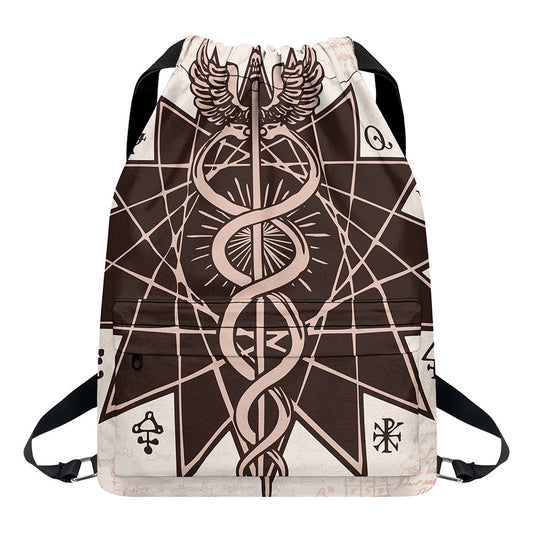 Caduceus Symbol Print Drawstring Backpack