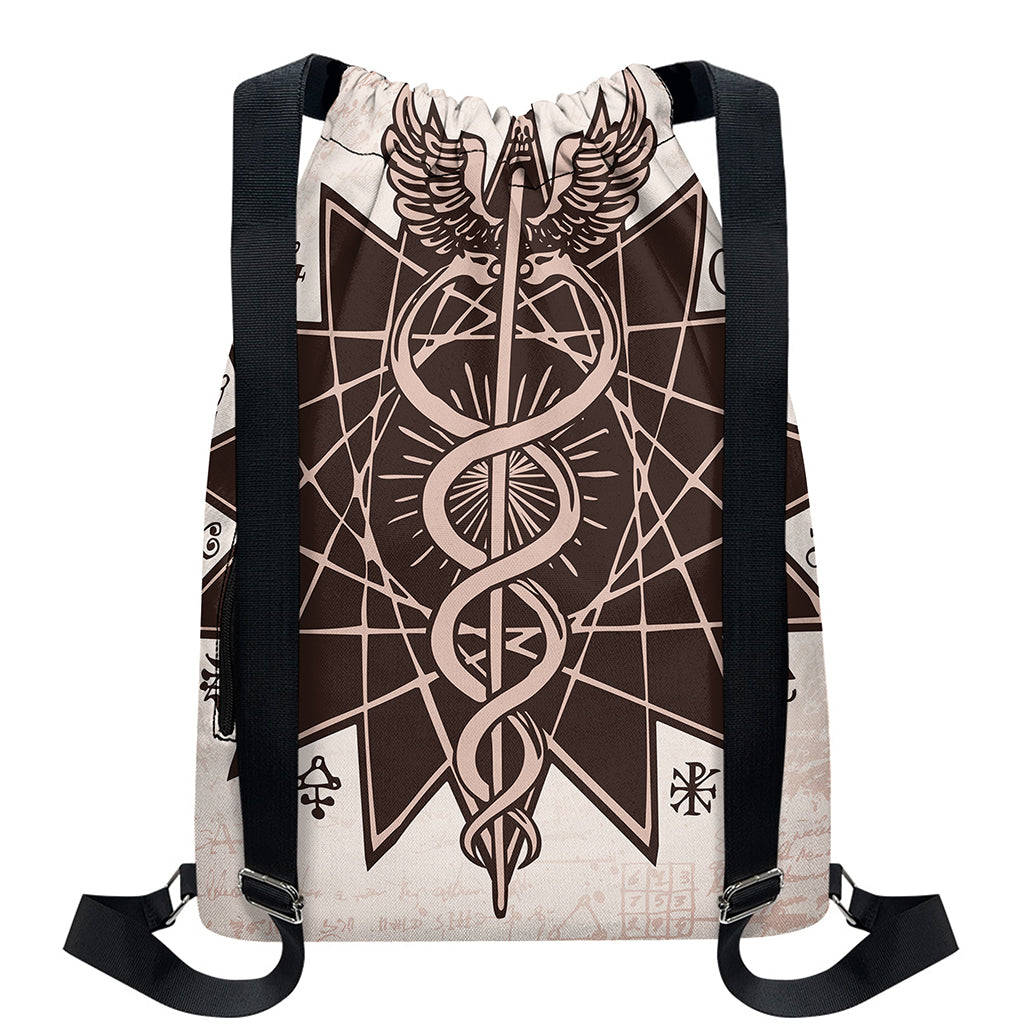 Caduceus Symbol Print Drawstring Backpack