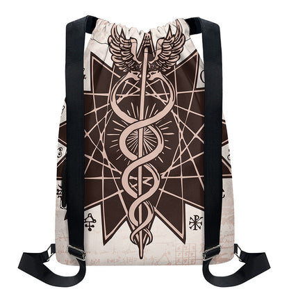 Caduceus Symbol Print Drawstring Backpack