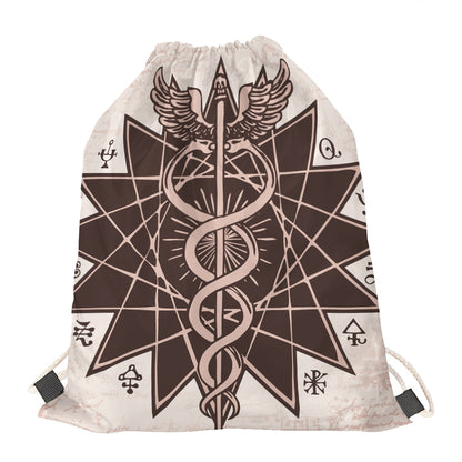Caduceus Symbol Print Drawstring Bag