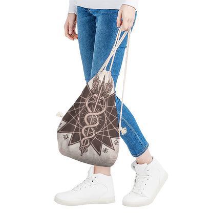 Caduceus Symbol Print Drawstring Bag
