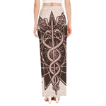 Caduceus Symbol Print High Slit Maxi Skirt