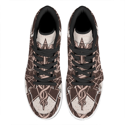Caduceus Symbol Print High Top Leather Sneakers