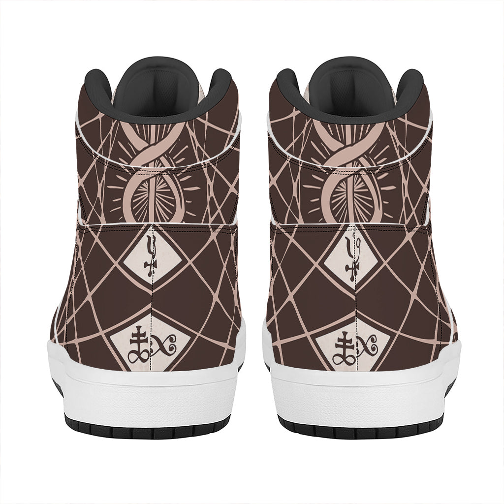 Caduceus Symbol Print High Top Leather Sneakers