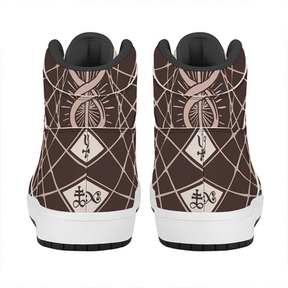 Caduceus Symbol Print High Top Leather Sneakers